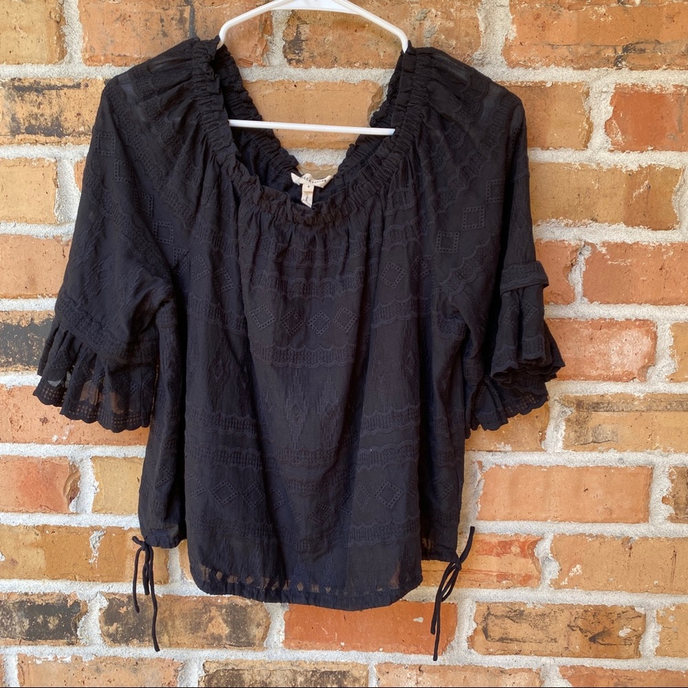 Rebecca Taylor Black Ruffle Sleeve Side Tie Size 4